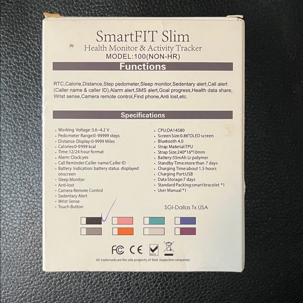 NWT Smartfit Slim Health Monitor and Activity Tracker in Black